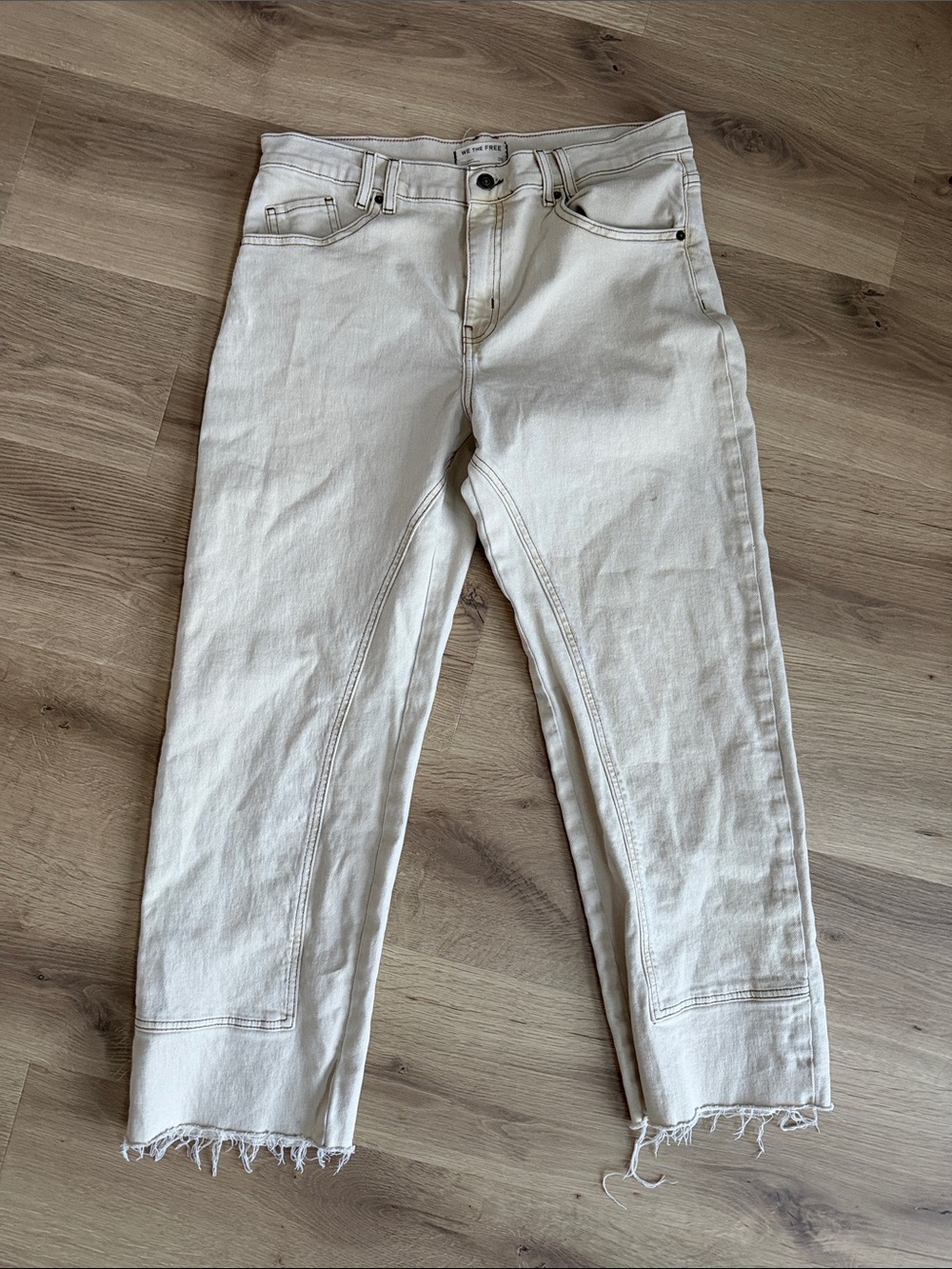 We The Free Off-White Cropped Raw-Hem Jeans